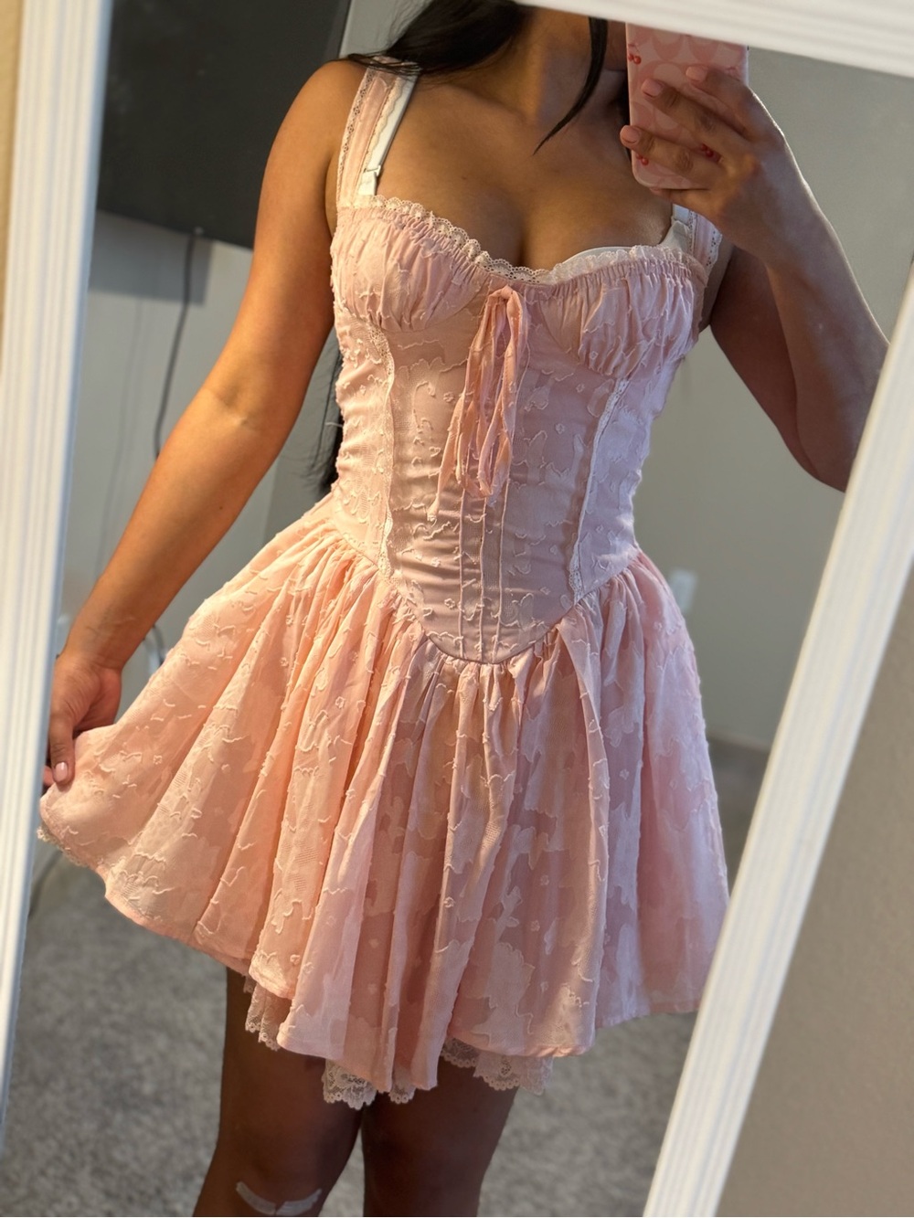 Romantic Blush Lace Corset Mini Dress